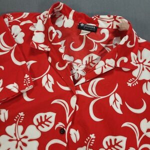 Puanani RJ Clothing Hawaiian Shirt Large Red Floral Button Up Tropical Resort